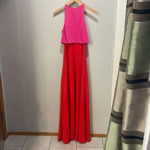 Jill Stuart color block hot pink and red gorgeous gown